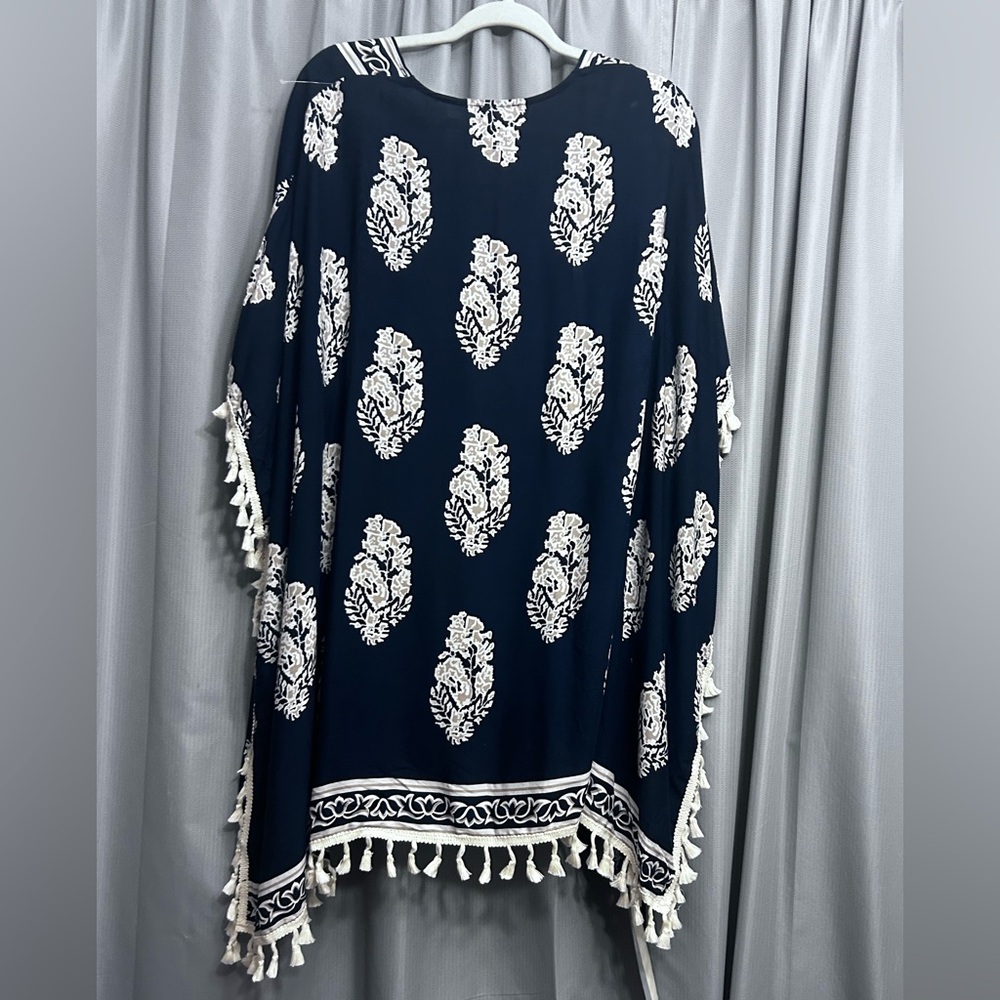 $19 sale Kori Sheer Kimono Duster M tassels cover up Shaw #77 sz07978 - Picture 6 of 7